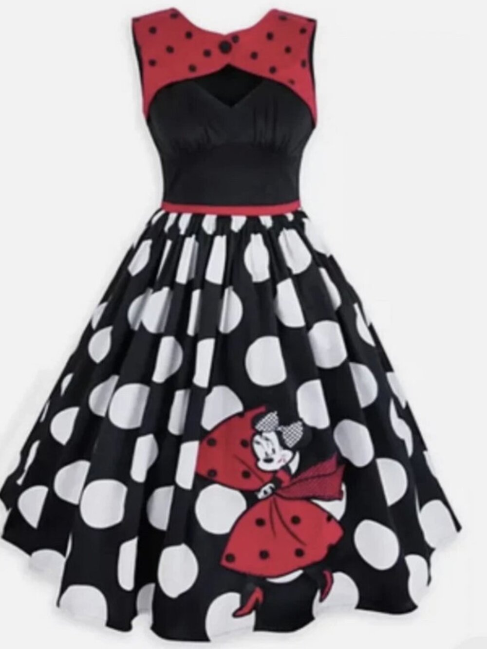 Disney Dress Shop Minnie Mouse Polka Dot Dress Love and Kisses Black White L NWT